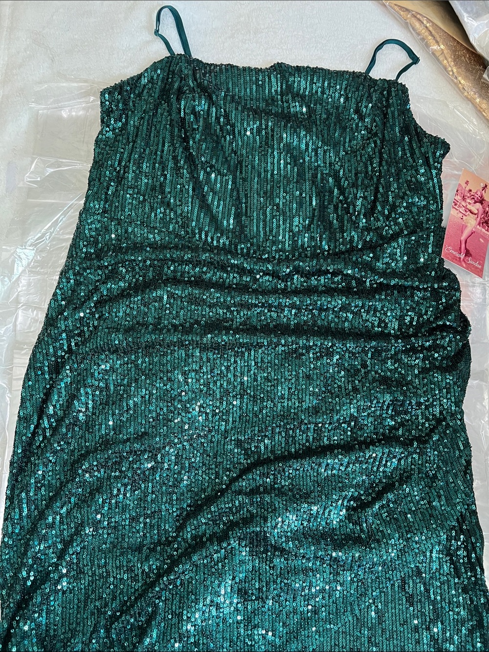 Sequin Strapless Evening Dress in Emerald Green